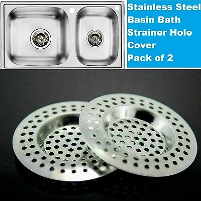 2x Stainless Steel Sink Basin Bath Plug Hole Cover Strainer Drainer Hair Trap UK • £2.99