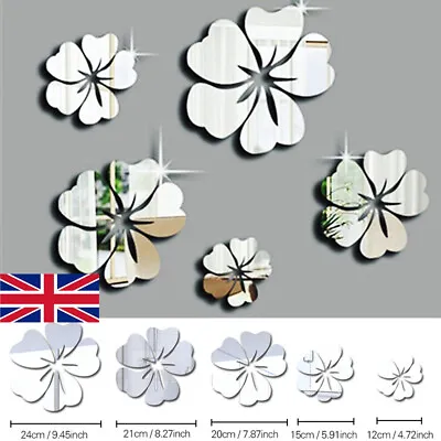 Flowers Mirror Tiles Wall Sticker Self Adhesive Decor Stick On Art Home Decal • £3.99