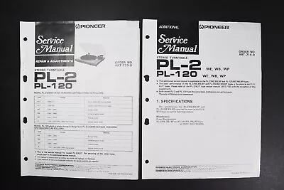 Pioneer PL-2 PL-120 Stereo Turntable Service Manuals - Genuine Original • $19.99