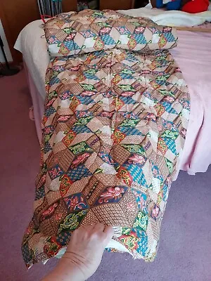 Vintage 70s Boho Quilt Patchwork Hibernator Sleeping Bag Blanket Snap See Detail • £36.53