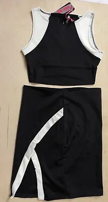 Black W/ White Trim 2 Piece Set Sleeveless Crop Top & Mini Skirt Cutout • $9.89