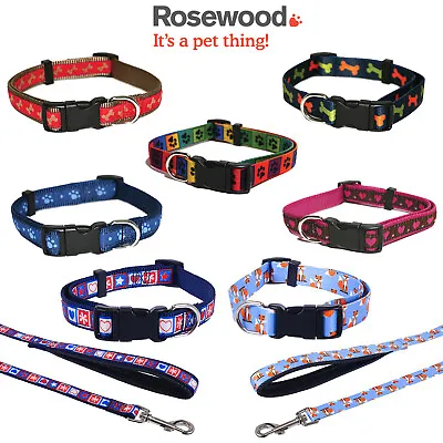 Rosewood Dog Collars Or Leads Wag N Walk Fashion Durable Nylon Puppy Adjustable • £4.99