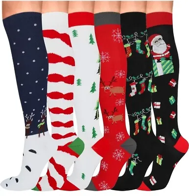 LighSele 6 Pair Compression Christmas Socks Women & Men Knee High Sz. S/M NEW • $29.99