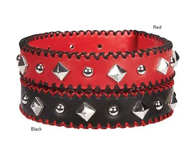Zack & Zoey Pop Stitch Dog Collars Pet Collar Leather Black Red Studs • $10.99