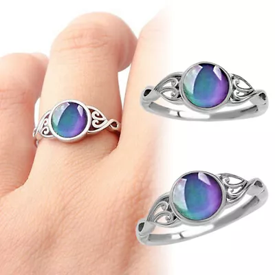 Women Retro Silver Crystal Gemstone Rings Mood Ring Temperature Color Changing • $3.26