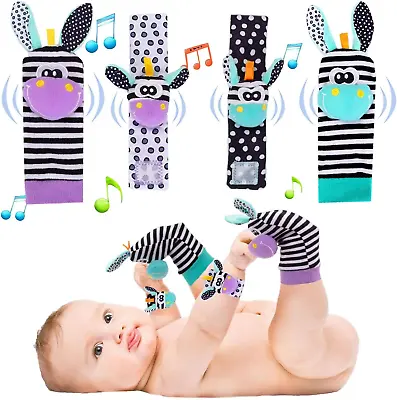 Wristband Strap & Rattle Sock Set - Cute Jingly Sensory Development Set - 4pcs  • £11.91