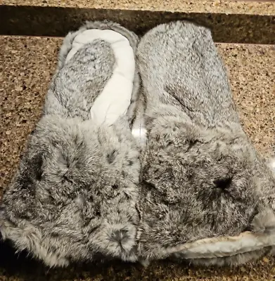 Men's Rabbit Fur Leather Gloves Mittens Large Fleece Lined • $54.54