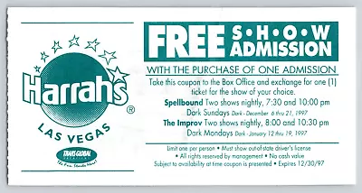 Harrah's Las Vegas Collectible Trans Global Coupon Expired 1997 Spellbound Show • $12.70