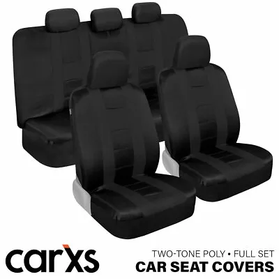 Car Seat Covers Front & Rear Bench Full Set For Auto Truck SUV Solid Black • $31.99