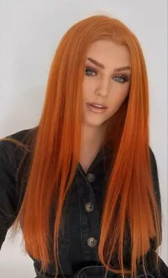 Women Sexy Orange Long Straight Fiber Wig Soft Lace Front Wig Cosplay Synthetic  • $32.29