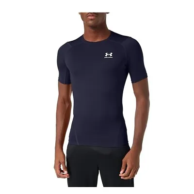 UNDER ARMOUR Men's Heat Gear Compression SS Tee - Midnight Navy / White • $24.95