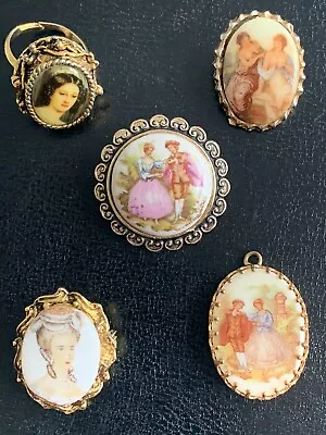 £6.99 • Buy Vintage Porcelain Picture Brooches + Pendant + Ring