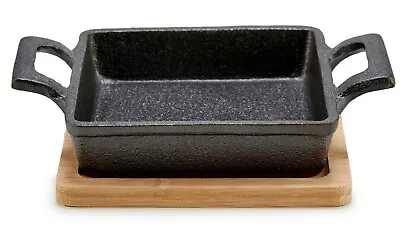 £16.99 • Buy Cast Iron Pan With Bamboo Tray Trivet Square Frying Pan Serving Dish With Handle