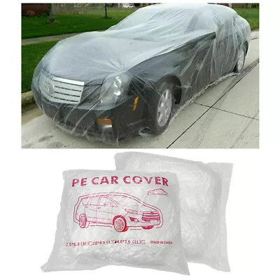 Clear Plastic Disposable Car Cover Temporary Universal Garage Rain Dust 2 Pack • $15.90