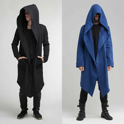 Men's Longline Cardigan Hooded Jacket Coat Sweatshirt Gothic Medieval Loose • $43.32