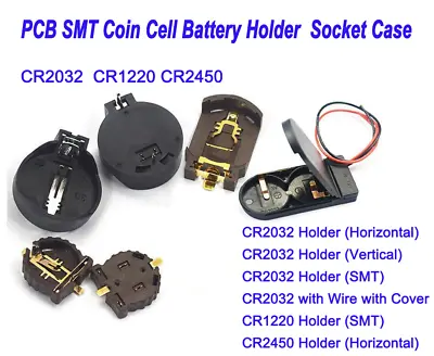 PCB SMT CR2032 CR1220 CR2450 Button Coin Cell Battery Holder 3V 6V Socket Case • £1.20