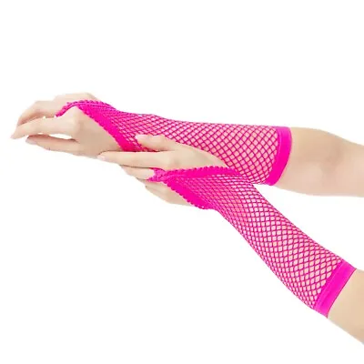 HOT PINK FISHNET RING ARM WARMER SLEEVE Diva Gaga Finger Loop Mesh Costume Glove • $6.97