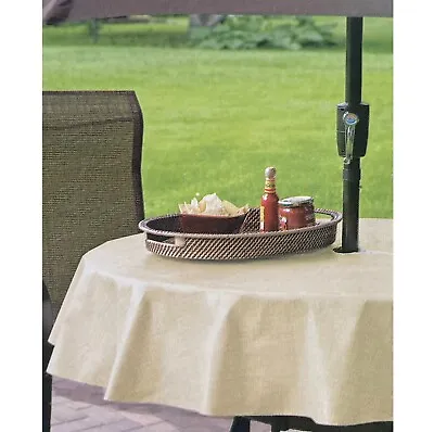 70 X70   Round Beige Vinyl Tablecloth With Umbrella Hole & Flannel Backing • $14.99