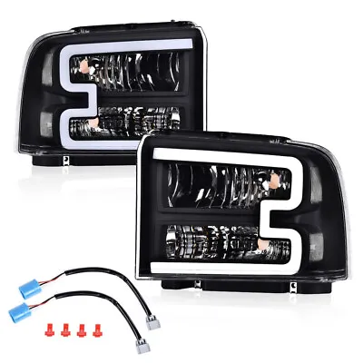 Black LED DRL Headlights W/ Harness Fit For 2005-2007 Ford F250 F350 Super Duty  • $87.86