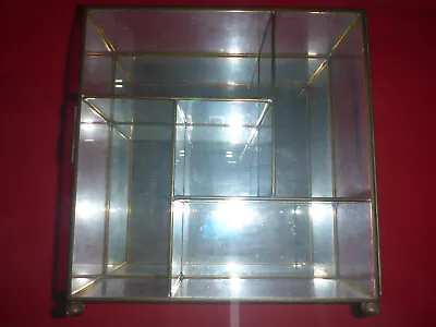 Brass Frame Glass Door Shelf Display Cabinet 8  X 8  Mirrored Back Made Mexico • $35