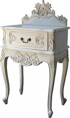 French Rococo Bedside Table One Drawer Antique White Intricately Carved  BS024P • £375