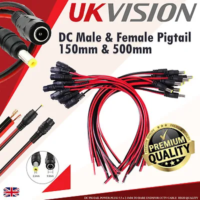 Male Female DC PIGTAIL Power Plug Connector For CCTV Cable 5.5 X 2.1mm Bare Ends • £3.50