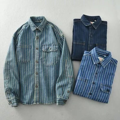 Vintage Retro American L/S Wabash Engineer Hickory Striped Workwear Denim Shirt • $60