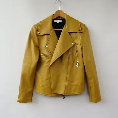 Elizabeth And James Vegan Faux Leather Mustard Yellow Moto Biker Jacket • $42.98