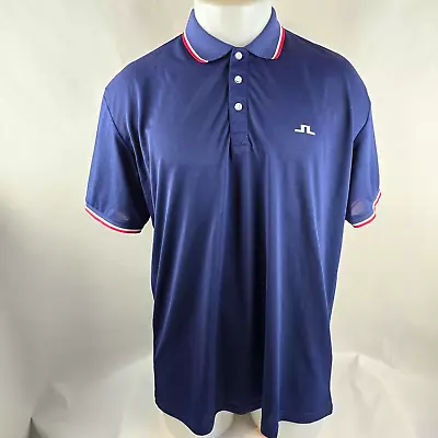 J Lindeberg Shirt Mens XL Blue Polo Golf Tennis Stretch Performance Logo Preppy • $19.93
