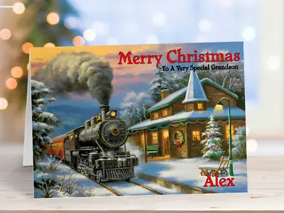 Christmas Card Personalised Christmas Card Train Steam Engine • £2.99