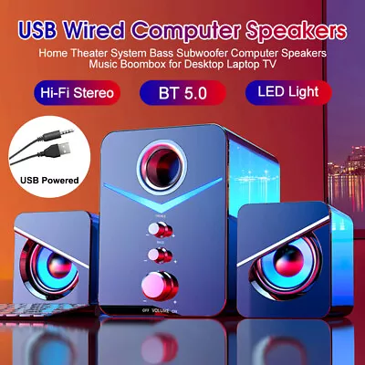 Surround Sound Wired Bluetooth LED Bass Gaming Speakers For Desktop Computer PC • $38.99