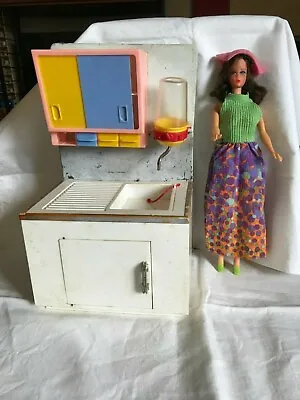 Vintage Doll Kitchen Sink & Cupboard & Tea Set Fashion Play Set 1960s MCM • $155