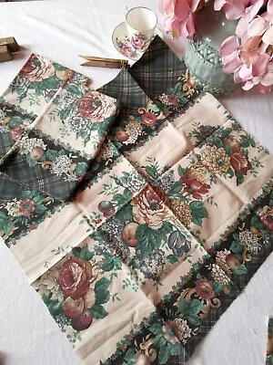 Vintage Antique Remnants Reclaimed Fabric  Cabbage Rose Sewing X 2 Pk 3C • £5