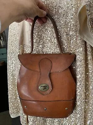 Vintage Tan Leather Saddle Bag HandBag  Cute! Quality Made  Mid-century 1940/50s • £25