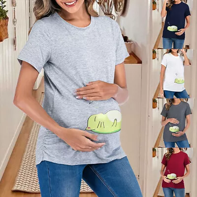 Maternity Womens Printed Short Sleeve T-Shirt Pregnancy Nursing Casual Loose Top • $17.89