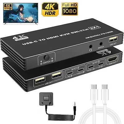 USB C KVM Switch 2X1 4K@60Hz For 2 Computer Type C To HDMI Monitor 100W Charging • $71.49
