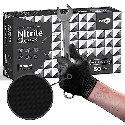 8 Mil Nitrile Gloves - Heavy Duty Mechanic Gloves W Diamond Grip Powder 50Packs • $18.37