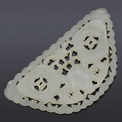 Antique Mutton Fat Jade Carved Moth Openwork Pendant 54.2x 29.7 Mm • $895