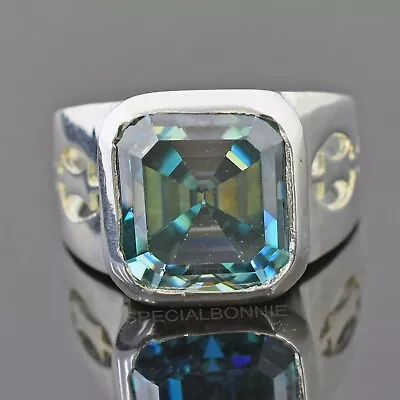 HUGE 13.40Ct Asscher Cut Blue Diamond 925 Silver Men's Ring Certified-VIDEO • $79.99