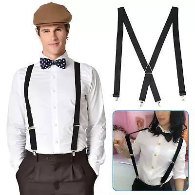 Men X-Back Clip-on Suspenders Clips Adjustable Elastic Retro Formal Braces Tux • $10.48