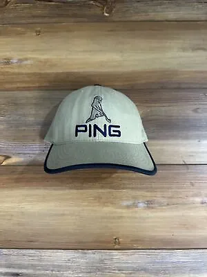 VTG Ping Beige Navy Golf Hat Cap Mr. Ping Pingman Logo Blue Adjustable One Size • $23.95