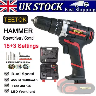 21V Cordless Combi Hammer Impact Drill Driver Electric Screwdriver W/Battery UK • £20.30