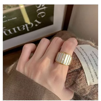 Fashion Woman 18k Gold Plated Stainless Steel Mother Of Pearl Band Ring • $15