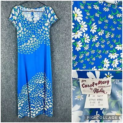 Vtg Carol & Mary Honolulu Dress M 60s 70s Muumuu Blue Floral Maxi Hawaiian Malia • $49