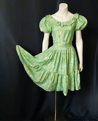 COUNTRY Puff Sleeve Paisley 50s 60s Vintage Full Circle Skirt PRAIRIE DRESS - M • $39