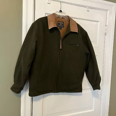 VTG Woolrich Mens Zip Up Jacket Size M Lined  Zip Green Brown Collar • $35