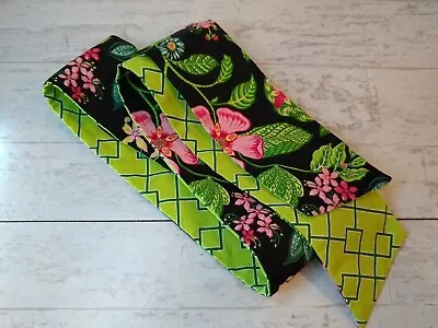 Vera Bradley NWT Black Floral Green Geometric SASH Belt Tie Reversible Botanica • $8.88