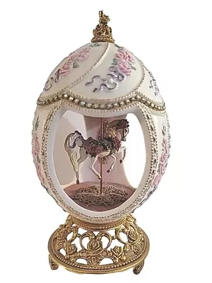 Franklin Mint House Of Faberge Porcelain Musical Carousel Egg 24k Gold Accented • $79