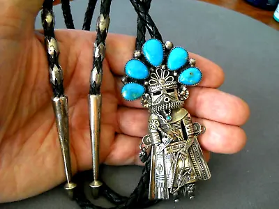 RARE THOMAS BYRD Native American Turquoise Sterling Silver Kachina Bolo Tie 4  • $825
