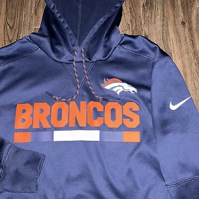 Denver Broncos Nike On Field Hoodie Men’s L Drawstrings Pockets Thick & Warm EUC • $39.99